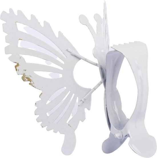 Set di 2 Grandi Clip per Tende con Dettaglio Farfalla in Bianco e Oro