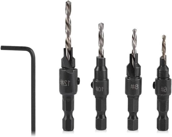 Set di 4 fori a segno in legno con testa a 6 lobi di 1/4 pollice e chiave L
