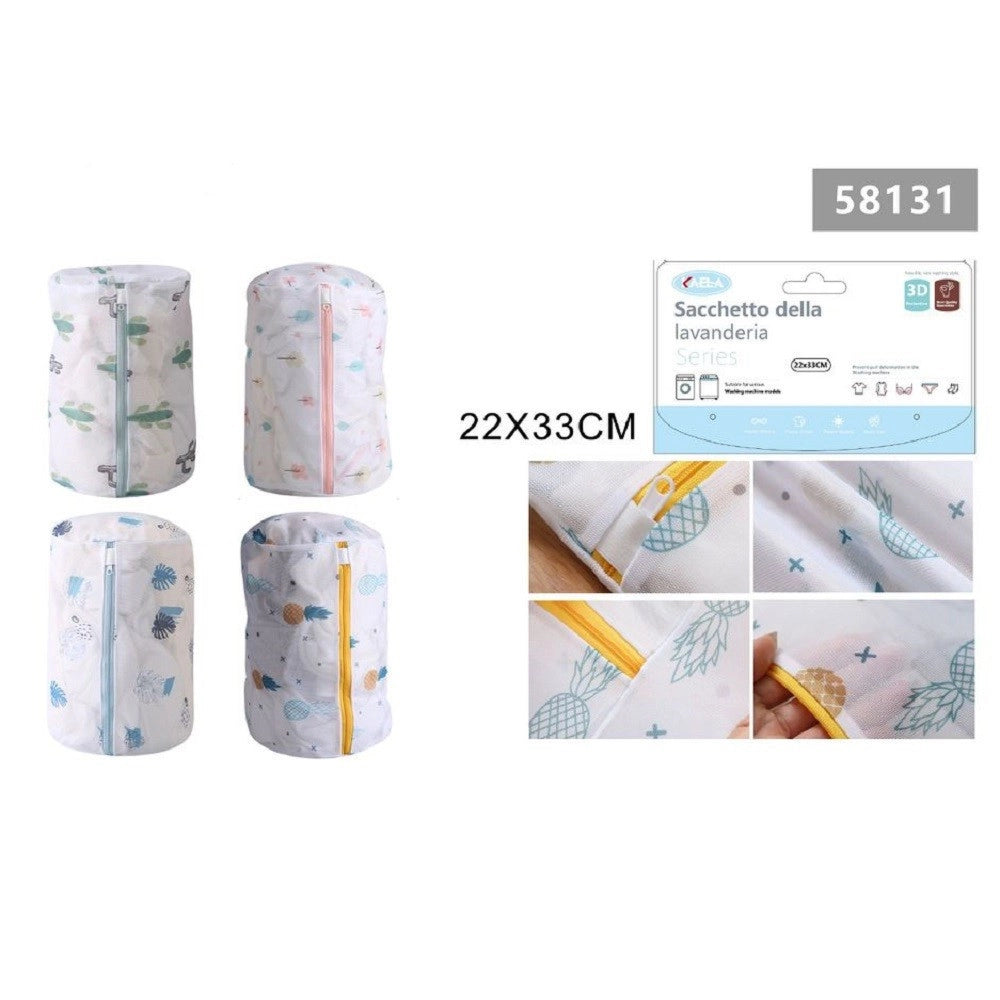 Trade Shop - Set 2pz Sacchetto Lavaggio Rete Con Cerniera Biancheria 22x33cm A Fantasia 58131 -