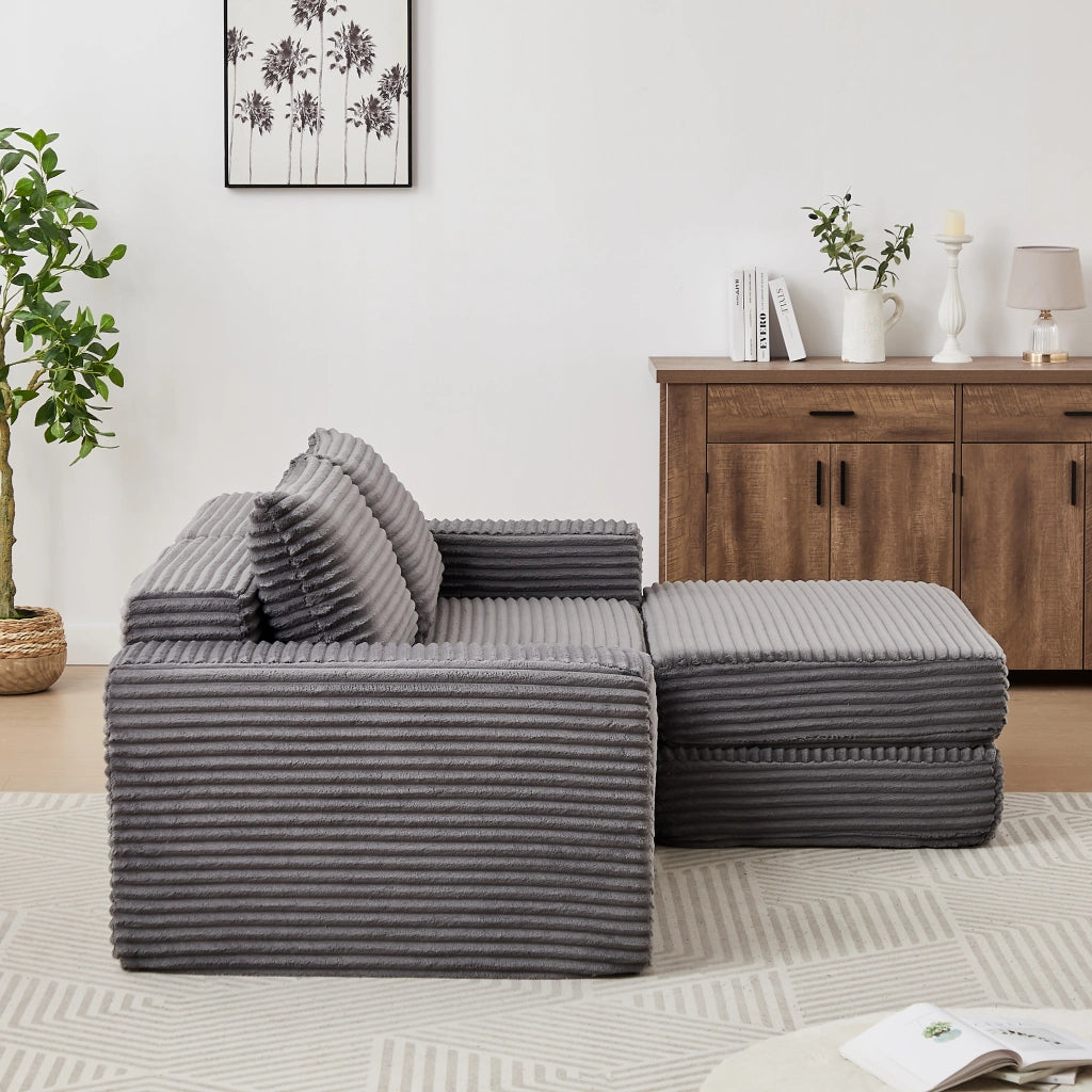 Divano Letto 2 in 1 con Pouf Estraibile e Cuscini ¨C Xylo ¨C Tessuto a Coste, Modulare