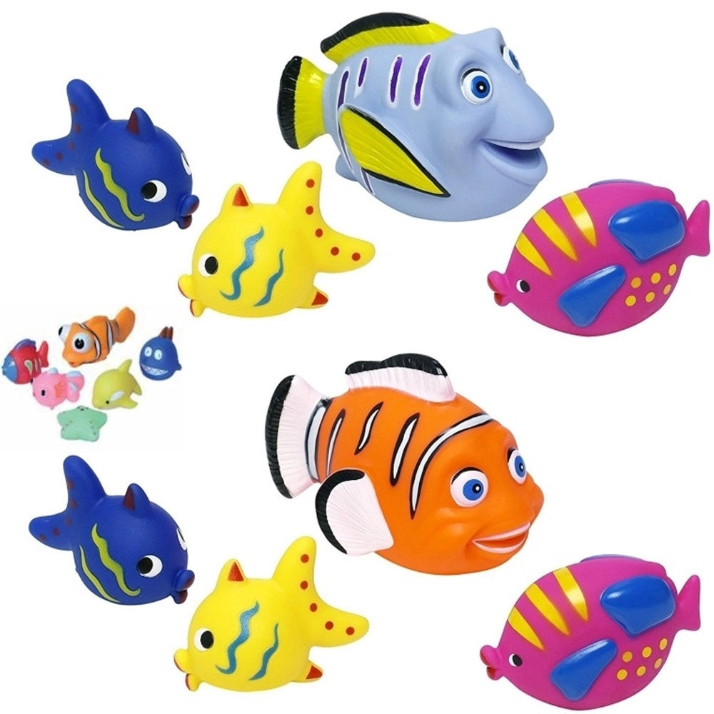 Trade Shop - 6 Animaletti Mare Pesci Gommosi Suoni Stimola Tatto Vista Udito Prima Infanzia -