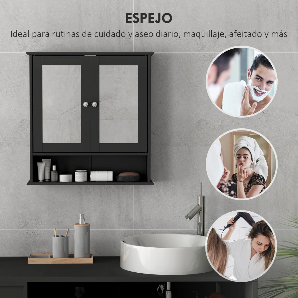 Armadietto Bagno con Specchio e Ante ¨C Zephmum ¨C Nero 56x13x58cm