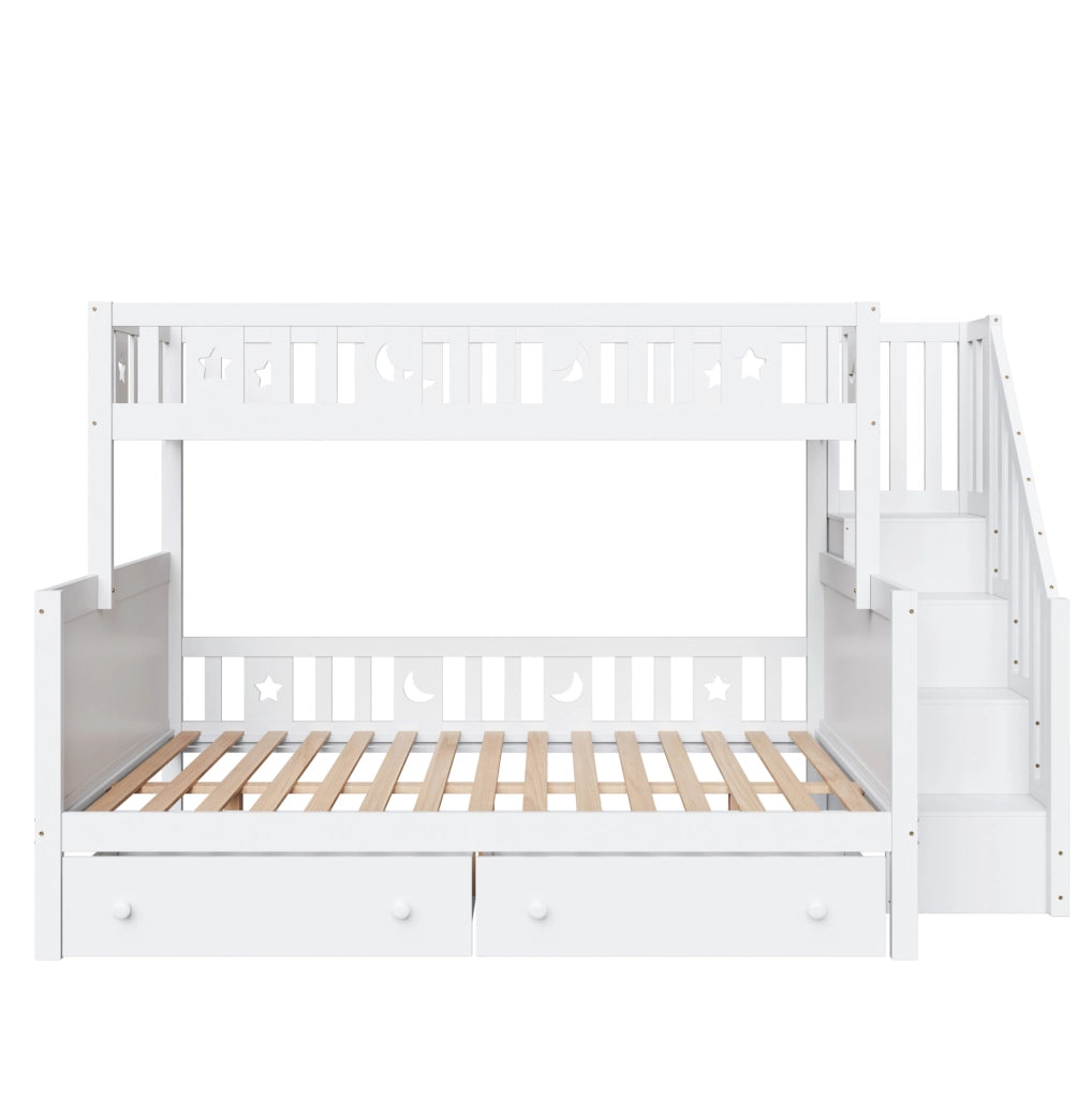 Letto a castello per bambini 90x200 cm e 140x200 cm con scala contenitore; cassetti; bianco