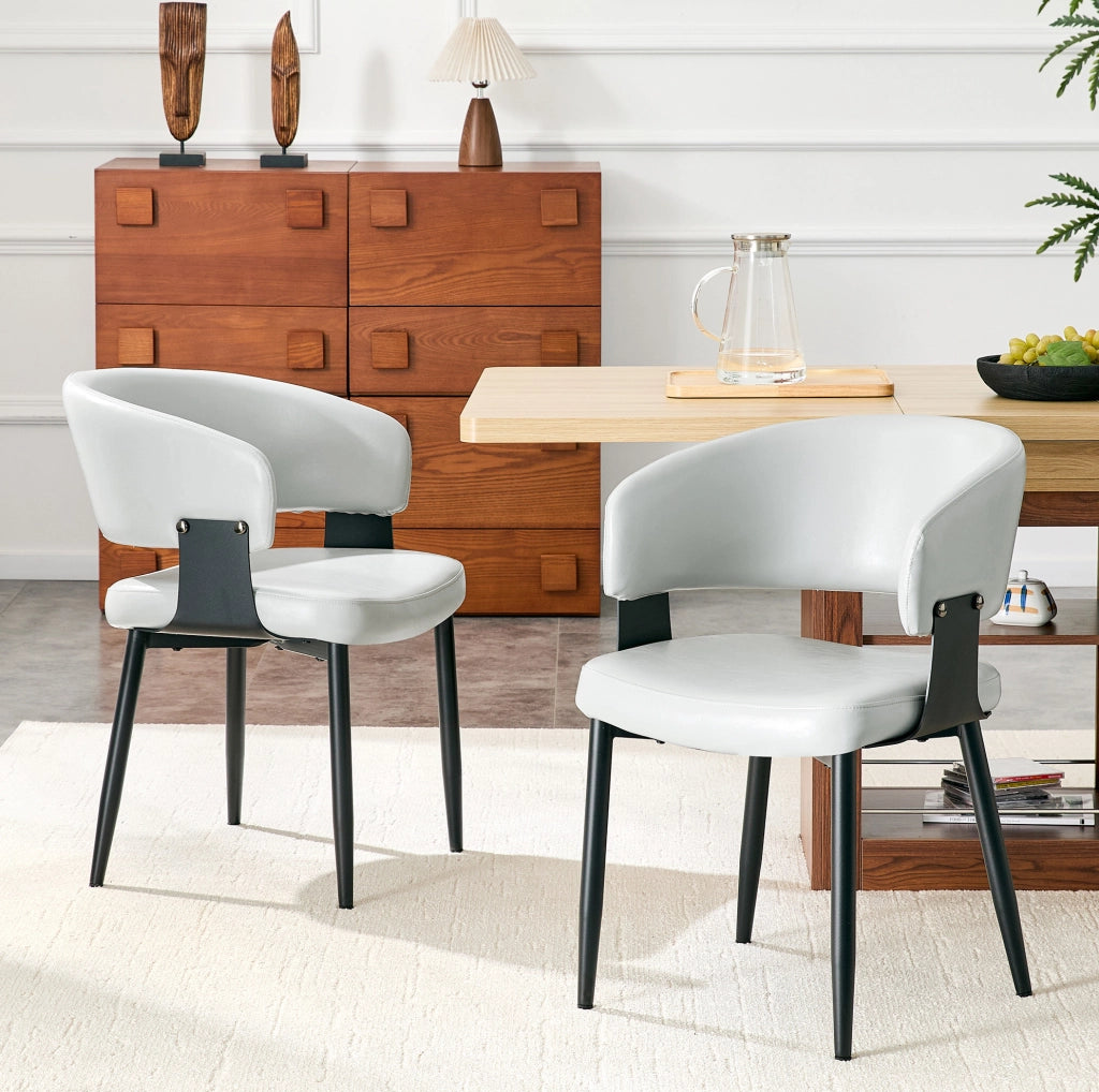Sedia da pranzo 96x59.5x40 cm con schienale ergonomico e braccioli in similpelle grigia