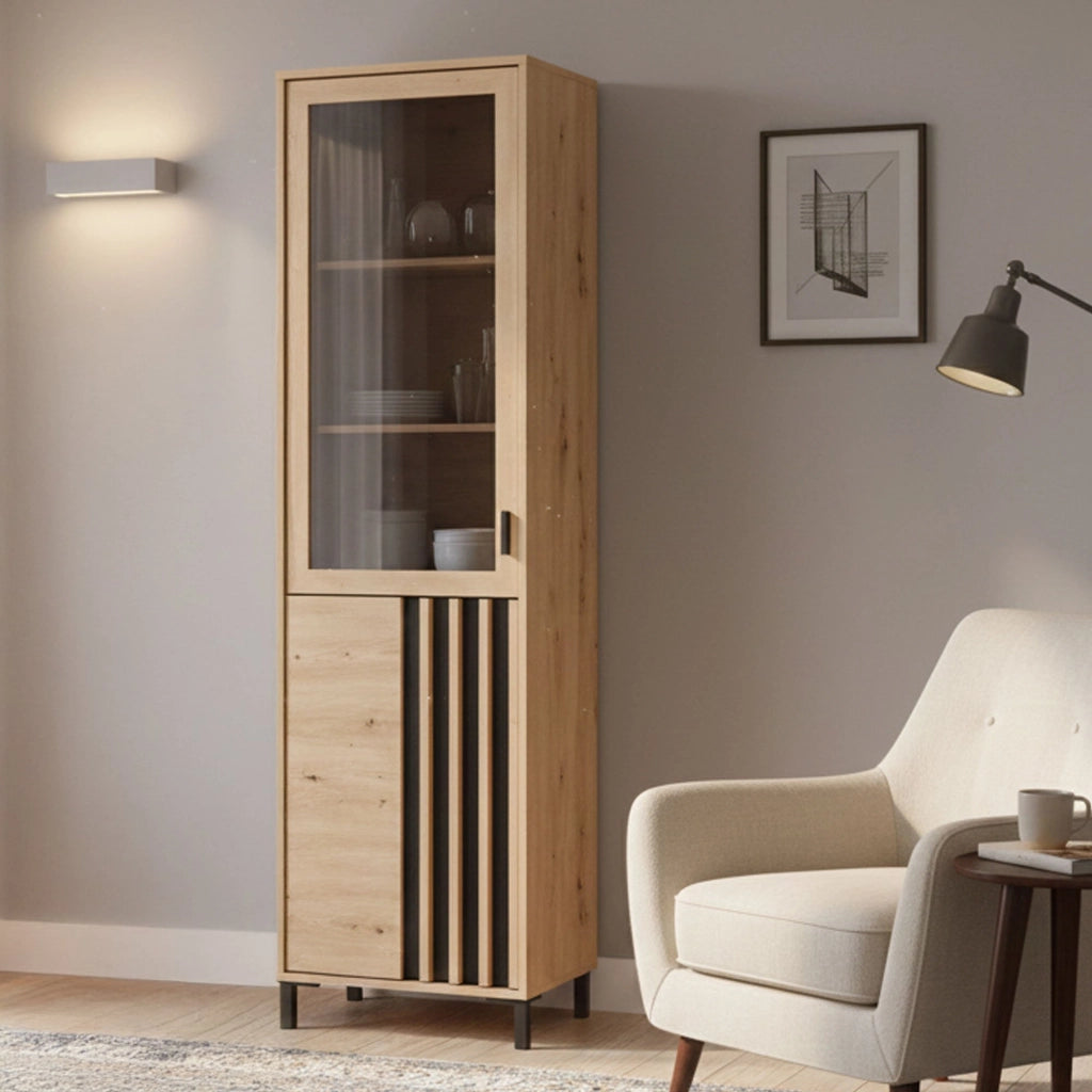 Mobile Espositore Senis, Vetrina 4 Ripiani, 54.5x40x192.5h cm Marrone Rovere Nodi