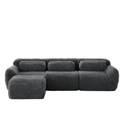 Divano Modulare ad Angolo con Ottomana; senza Montaggio; in Tessuto Peluche; Grigio