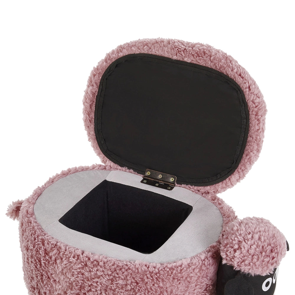 Pouf animaletto Sgabello per bambini Poggiapiedi in pelliccia sintetica rosa con gambe in legno portaoggetti Seggiolino per bambini