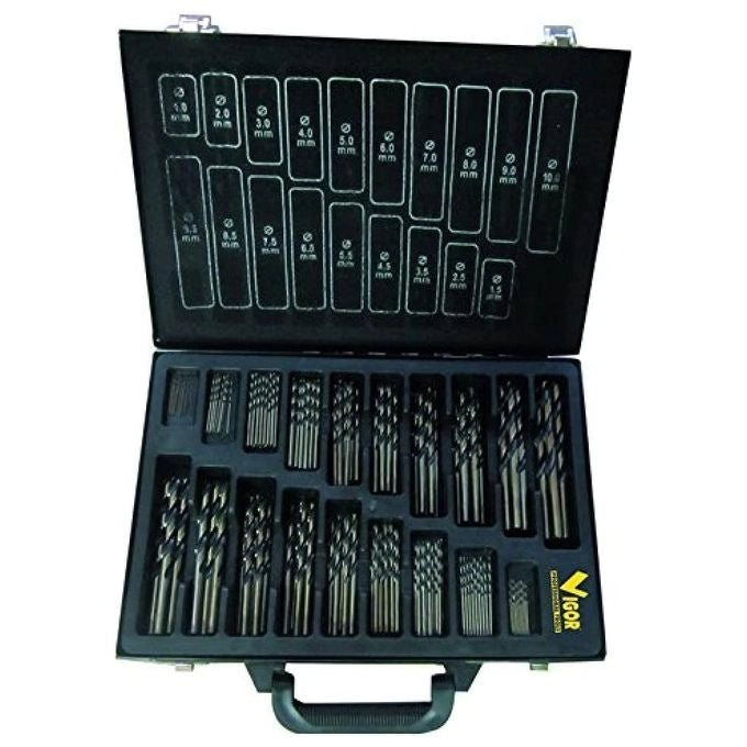 Vigor 41282-15 Serie 150 Punte Elicoidali HSS Acciaio Forgiato Set 150 pz diametri 1-10 mm