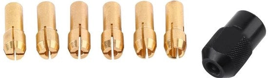 Supporto di Spinta Rotante per Testa di Trapano Elettrico - 6 Pezzi - Vario - Manico in Ottone - Morsetto Nero Fissato - Per Utensili di Rotazione