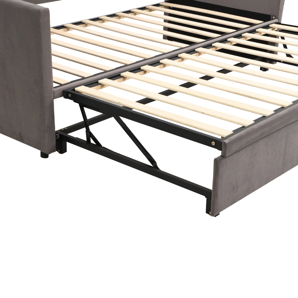 DESMIU Letto Estraibile 90 × 200 cm 2 posti con struttura estensibile, senza materasso, in velluto grigio