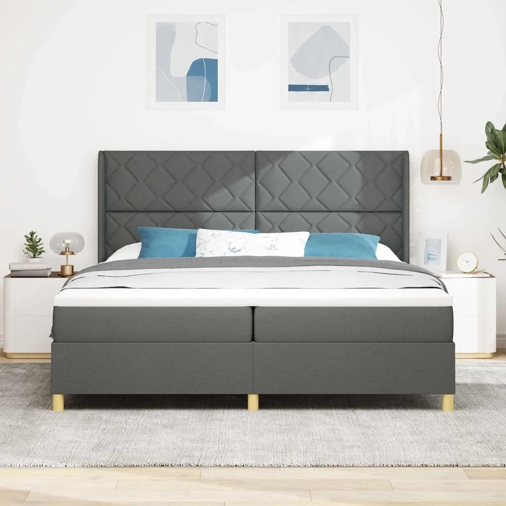 Letto a molle con materasso con led Grigio 200 x 200 cm Tessuto