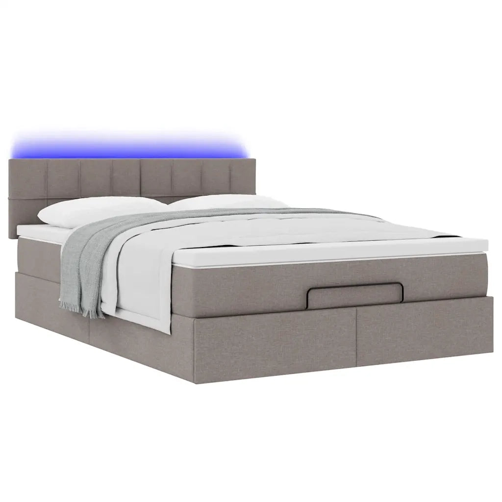 Pouf Letto con Materasso e LED Tortora 140x190 cm in Tessuto