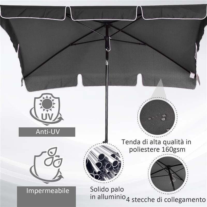 OMBRELLONE PARASOLE RETTANGOLARE CON PALO INCLINABILE GRIGIO SCURO