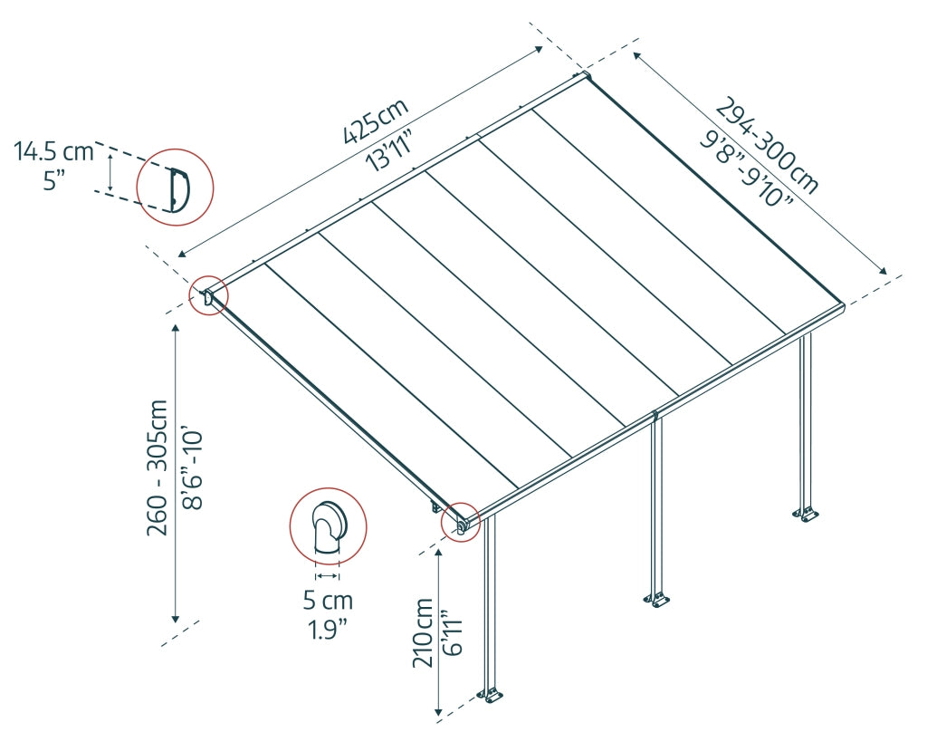 Pergola Addossata in Alluminio Feria 3X4.3 m  Grigio