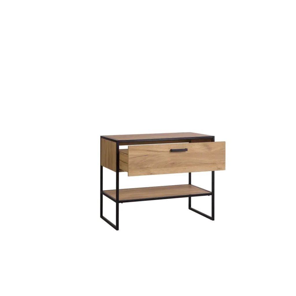 Mobile sottolavabo ONIL – 2 porte – Rovere chiaro e nero – Stile industriale – L90 cm