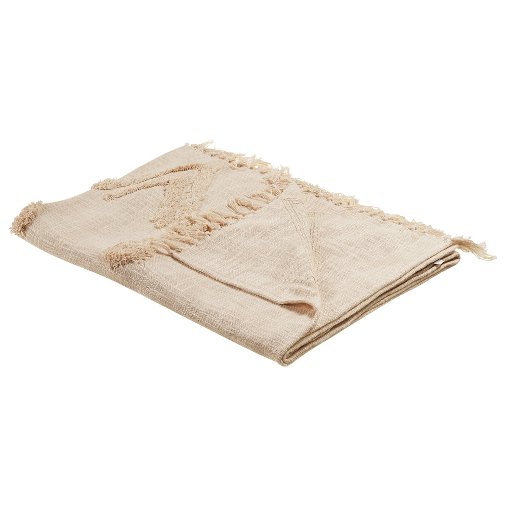 Coperta beige cotone 130 x 180 cm motivo geometri copriletto accogliente accessorio