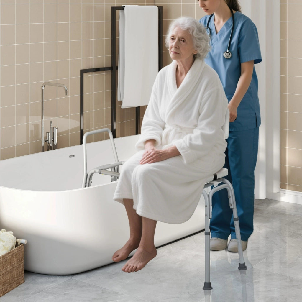 Panca trasferimento vasca scorrevole per anziani e disabili, Sedia da doccia regolabile in altezza per vasca da bagno Bianco-Sedie per doccia