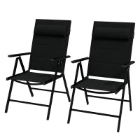 Set 2 Sedie Pieghevoli con Schienale Reclinabile e Poggiatesta, in Alluminio e Poliestere, 54x67x108 cm, Nero