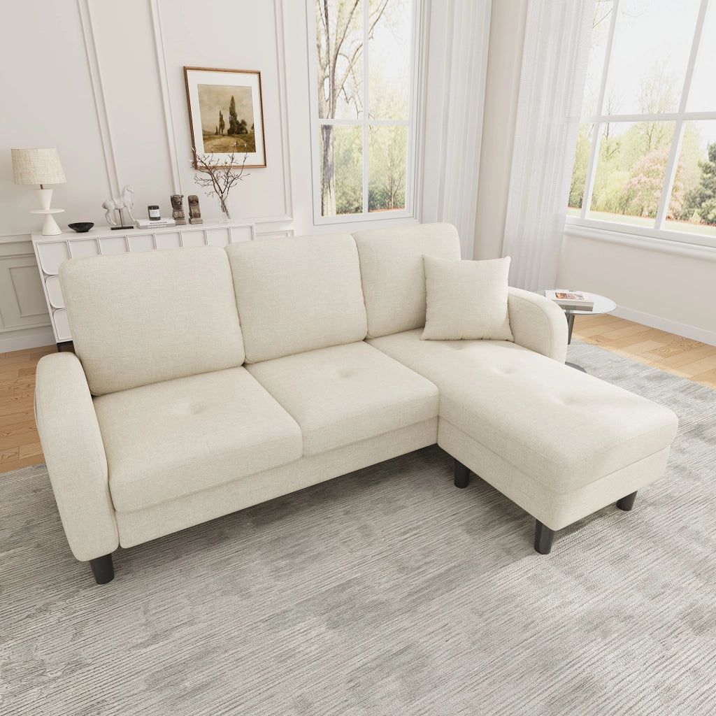 Divano angolare 3 posti con chaise longue reversibile in tessuto beige chiaro 166 × 118 × 77 cm
