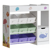 Scaffale dal design senza tempo per soggiorno camera da letto mobiletto portaoggetti per bambini con motivo sogno acqua 80 x 90 x 30 cm bianco verde viola 03_0011219