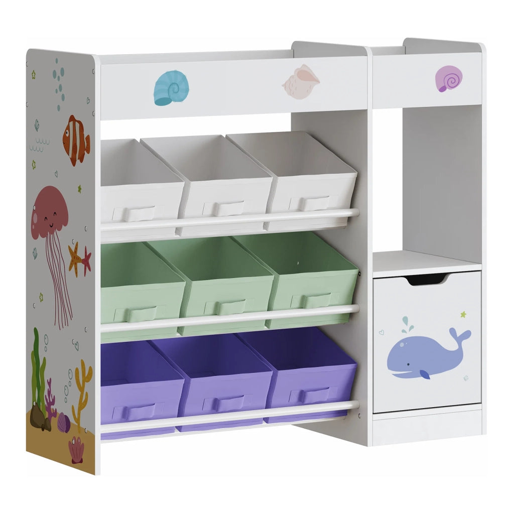 Scaffale dal design senza tempo per soggiorno camera da letto mobiletto portaoggetti per bambini con motivo sogno acqua 80 x 90 x 30 cm bianco verde viola 03_0011219