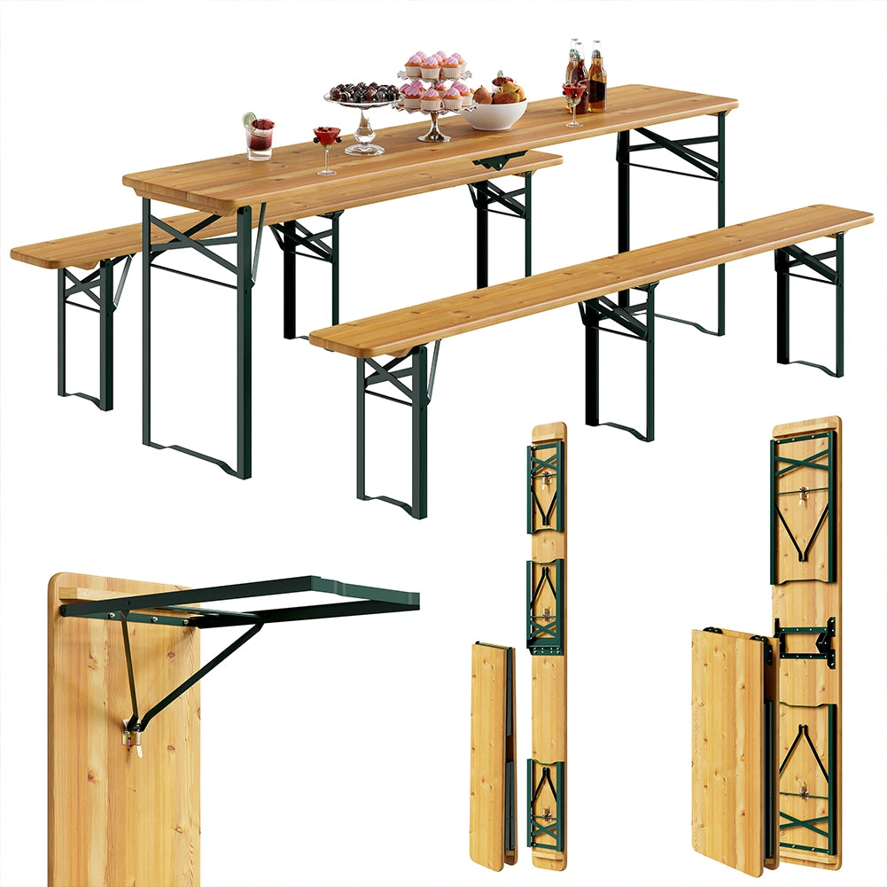 Set Birreria con 2 Panche e Tavolo Pieghevole Seduta Ergonomica Lunghezza 220cm