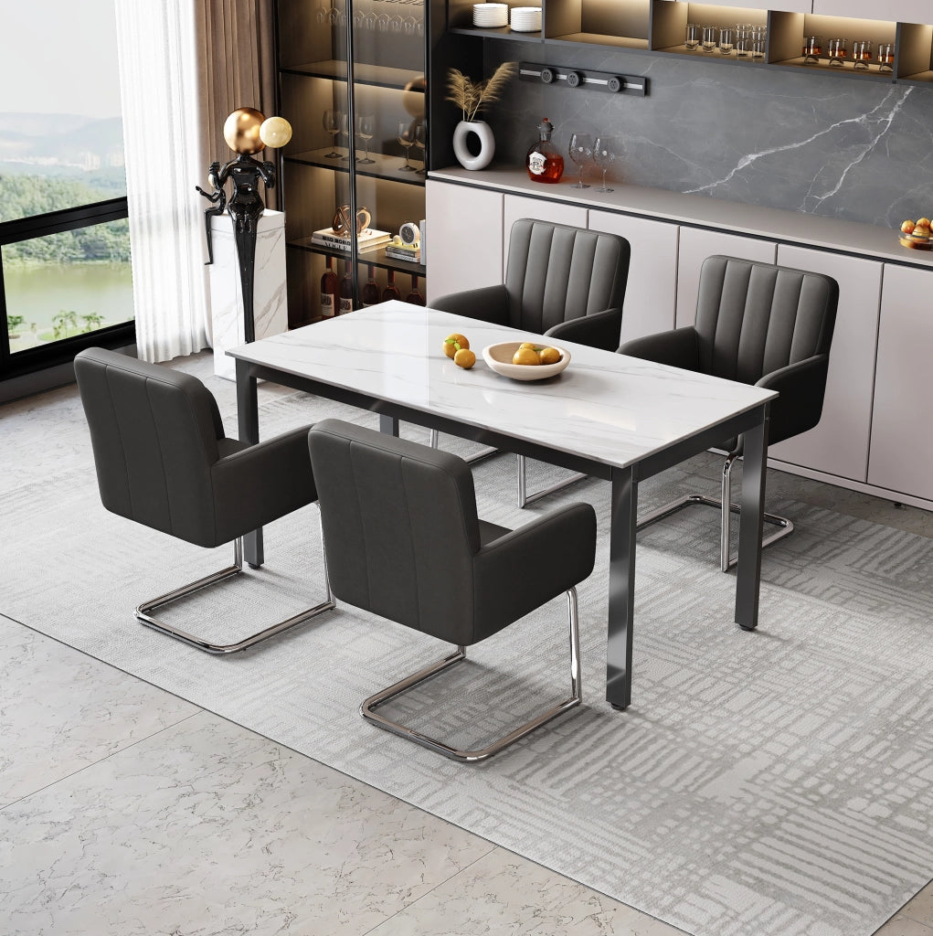 Set di 4 sedie da pranzo in ecopelle nera con gambe a Z