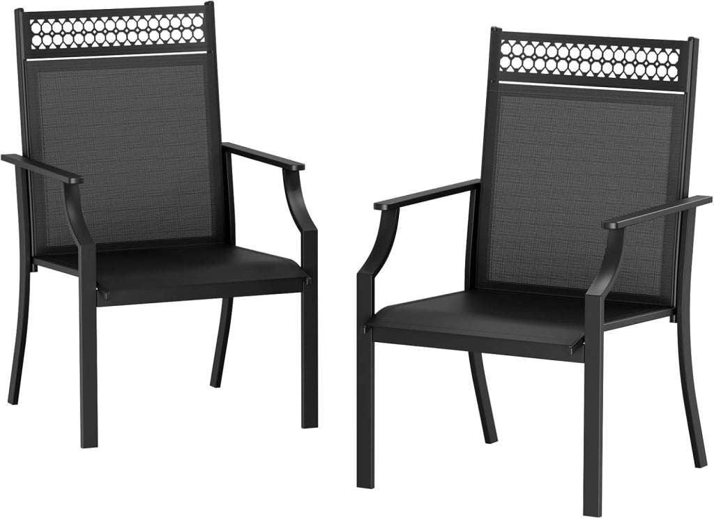 Set di 4pcs sedie da giardino con seduta allargata, in tessuto Teslin, traspiranti, ad asciugatura rapida, per esterni, portata fino a 120 kg, per giardino, terrazza, balcone, piscina (nero)