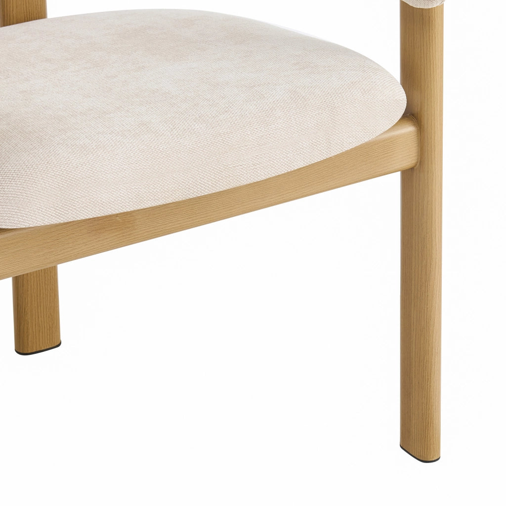 Set di 6 sedie da pranzo con braccioli ergonomici - in metallo effetto legno e lino beige