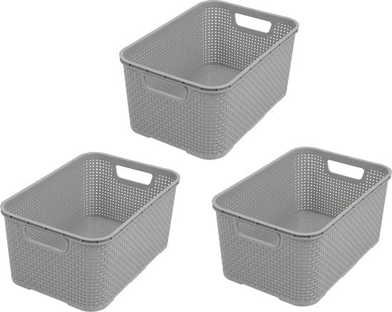 Mandibola in design a rete, set di 3, misura M 10 l, materiale BPA-free PP, colore chiaro grigio