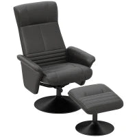 Poltrona Imbottita con Poggiapiedi, girevole, ergonomico, Tessuto Microfibra, fino a 150 kg, Nero