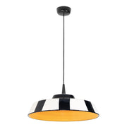 Circus Lampada a Sospensione LED 8W Ceramica Made in Italy Diametro 35 cm Finitura Gialla Interna Design Righe Bianche e Nere per Interni Eleganti