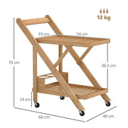 CARRELLO DA CUCINA PORTAVIVANDE PIEGHEVOLE A 2 LIVELLI CON PORTABOTTIGLIE IN LEGNO DI BAMBOO