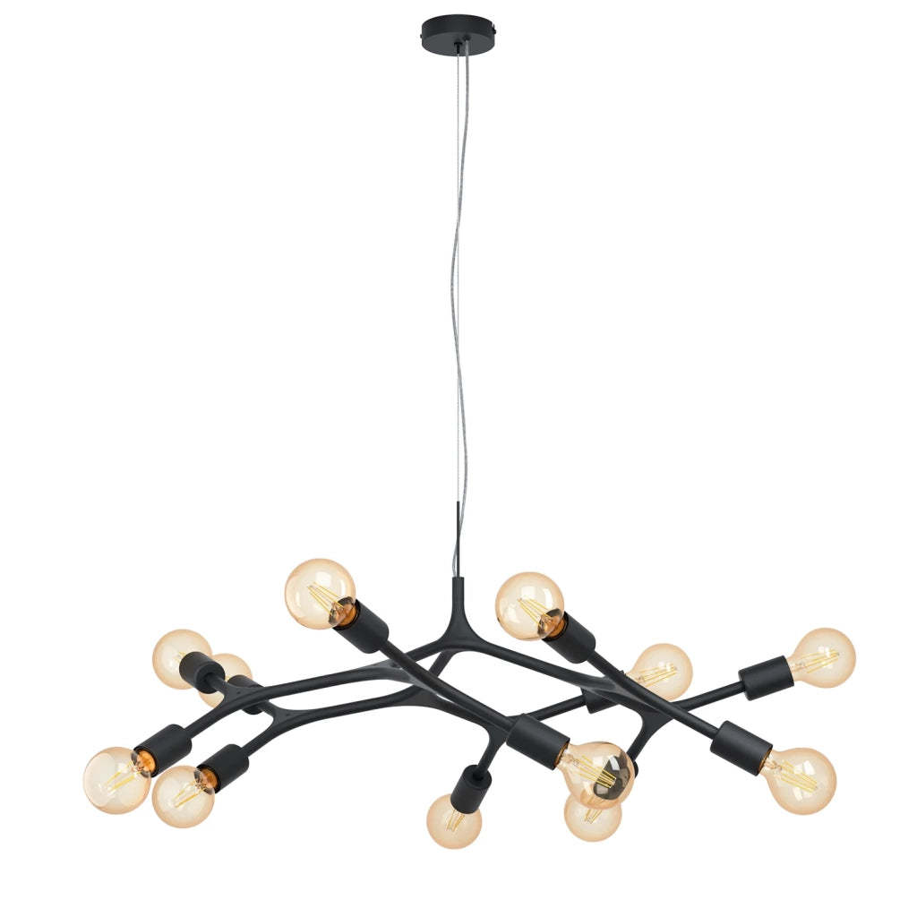 Lampadario A Sospensione Moderno Bocadella Acciaio Nero 12 Luci E27
