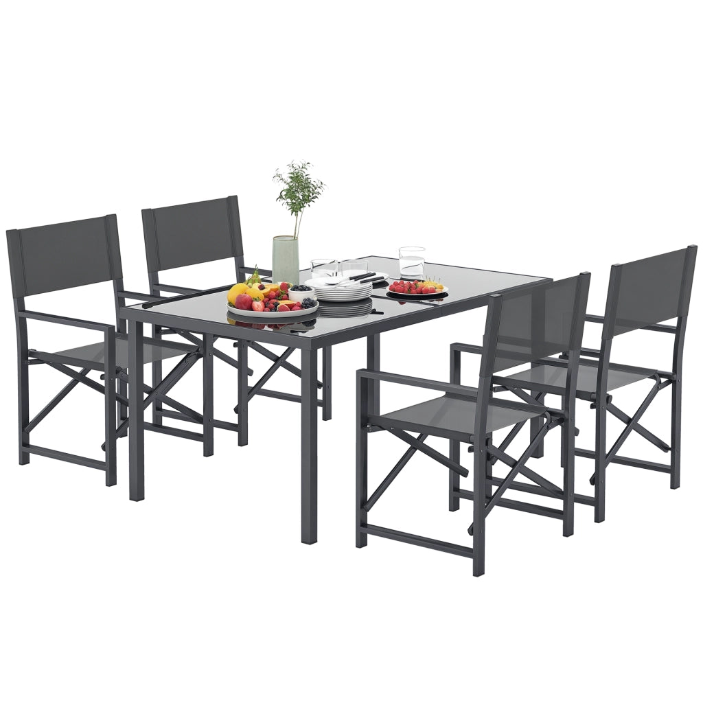 Tavolo da pranzo allungabile con 4 sedie pieghevoli ¨C Minimal ¨C Grigio, metallo, vetro temperato