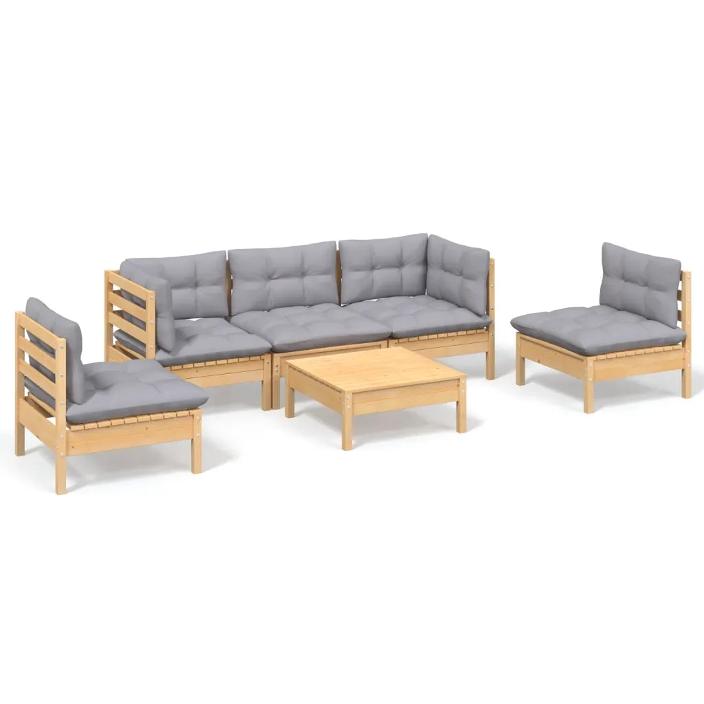 Set Divani da Giardino 6 pz con Cuscini Grigi Massello di Pino 3096189