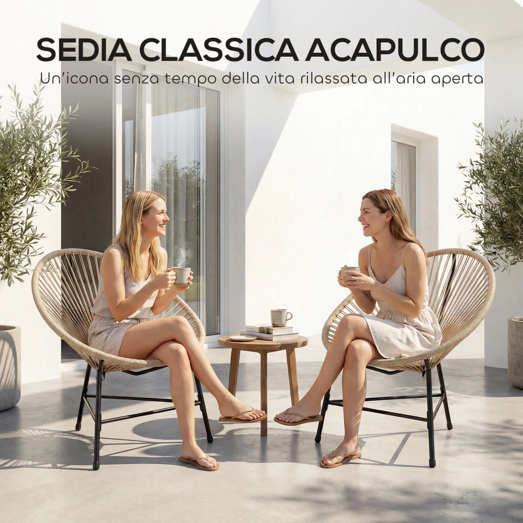 Set 2 Sedie Acapulco 72x68x81 cm con Struttura Triangolare in Acciaio e Rattan PE Color Legno