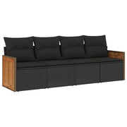 Set Divani da Giardino 4 pz | Set Salotto da Giardino con Cuscini Nero in Polyrattan
