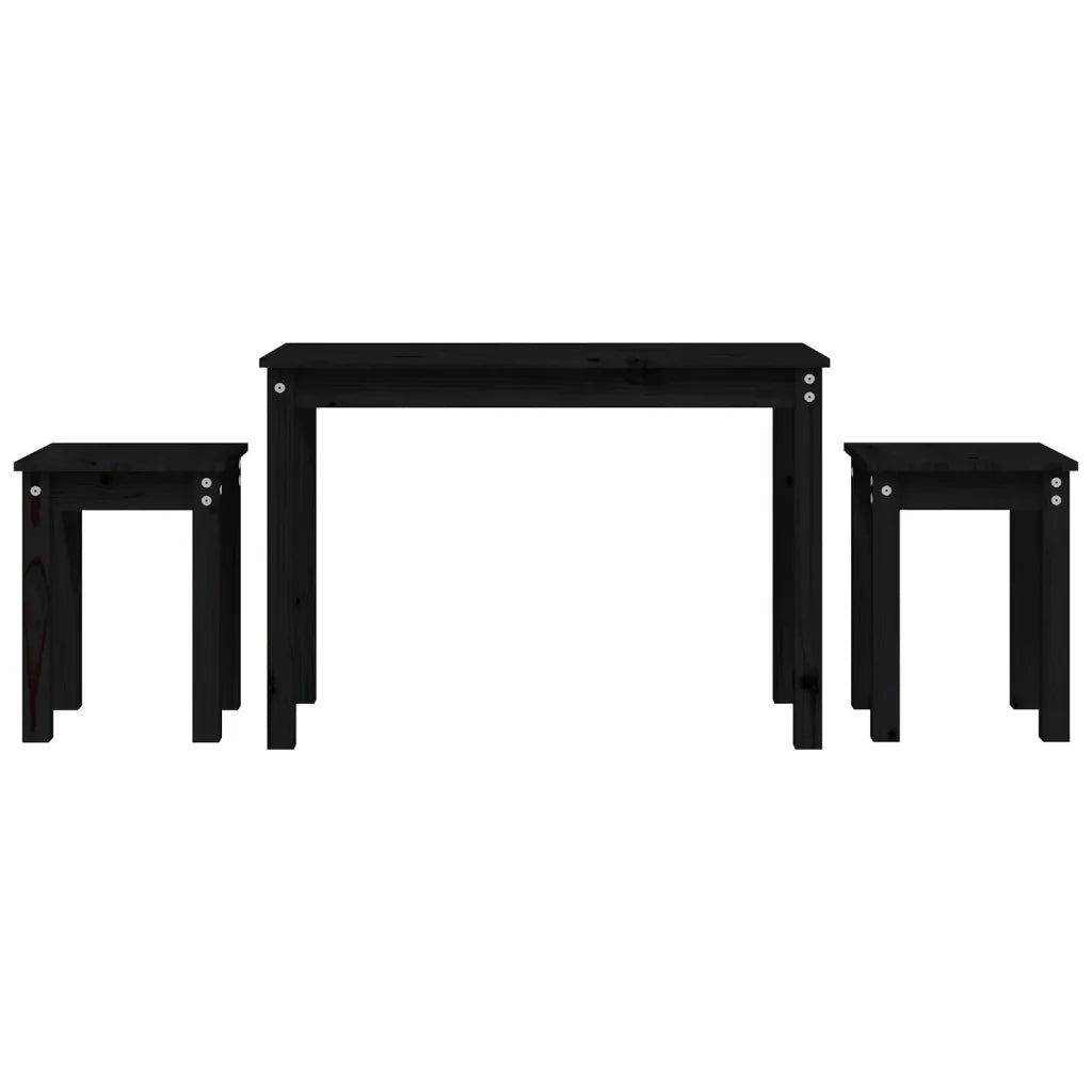 Tavolini a Incastro 3 pz Nero in Legno Massello di Pino 824982