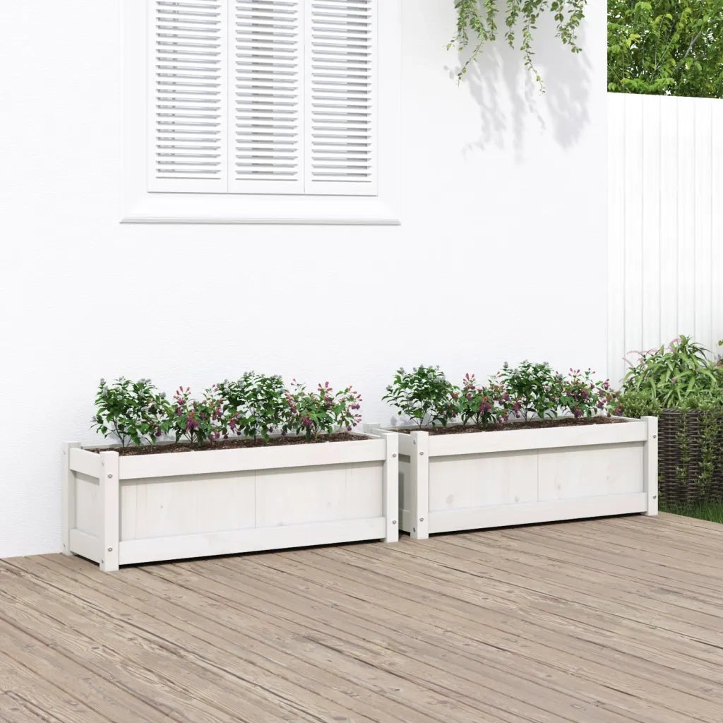 2 pz Fioriere | Cassetta per fiori | Vaso da Giardino Bianche in Legno Massello di Pino