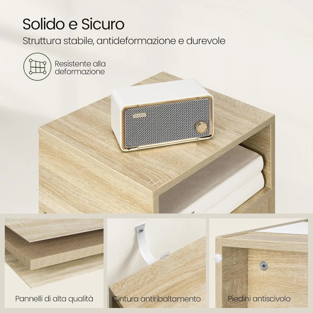 Set di 2 Comodino Stretto, Comodino con 2 Scomparti a Giorno e Cassetto, Tavolino da Notte 25x30x66cm, Mobile Salvaspazio per Camera da Letto, Soggiorno, in Truciolato, Rovere, 0192ZZ-2