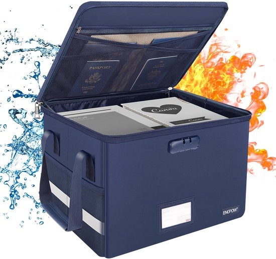 Documenti protetti da incendio con cassetta di chiusura Organizzatore di tasche protette da incendio con cerniera Scatola di archiviazione con manico Cassetta portatile per ufficio domestico per documenti Libretto di certificazione (solo scatola)