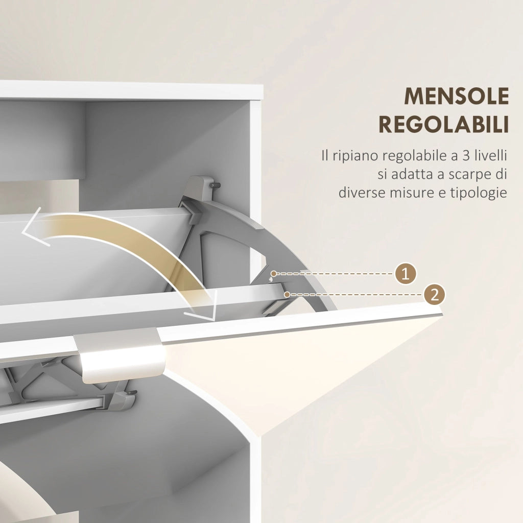 Scarpiera Salvaspazio Slim con Specchio e 4 Cassetti 24 Paia di Scarpe 76x26x178 cm Bianco
