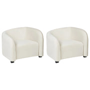 Set moderno ed elegante di 2 poltrone con schienale curvo e braccioli imbottiti in velluto bianco sporco