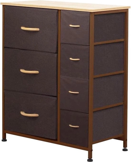Cassettiere da notte con 7 vanità - Spaziosa e confortevole - Sostenibile e multifunzionale - Tessuto multicolore - Robusta e spazievendente - Dimensioni 725x615x30 cm (marrone)