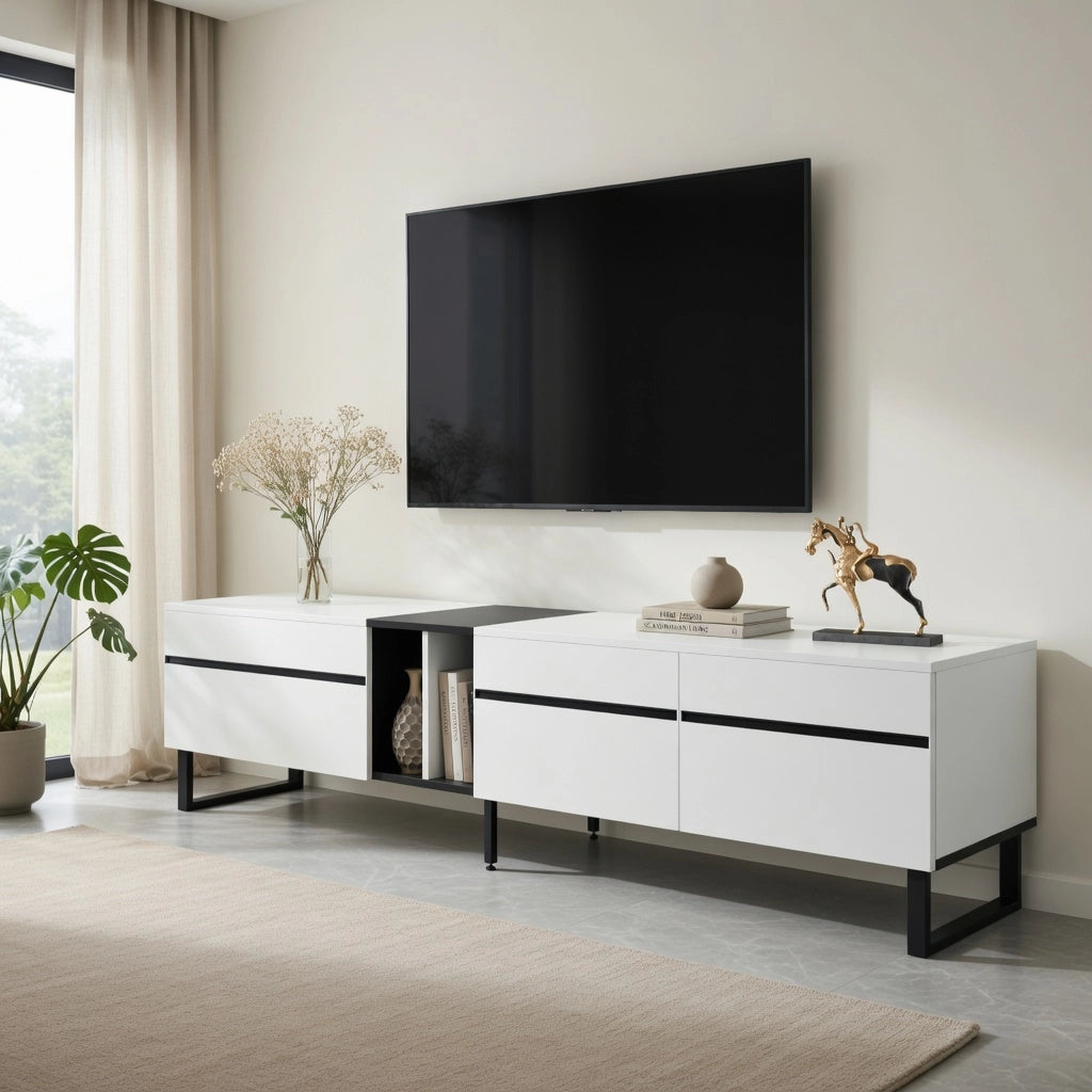 Cassettiera TV bianca in truciolare lunghezza 180 cm