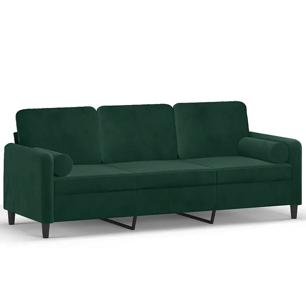 Divano a 3 Posti con Cuscini Verde Scuro 180 cm in Velluto 3200893