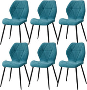 GrandCA HOME Set di 6 Sedie da Pranzo, Sedie da Pranzo Imbottite, Sedie da Cucina Nordiche con Gambe in Metallo, Cuscini in Tessuto a Rombi, Lago Blu-R