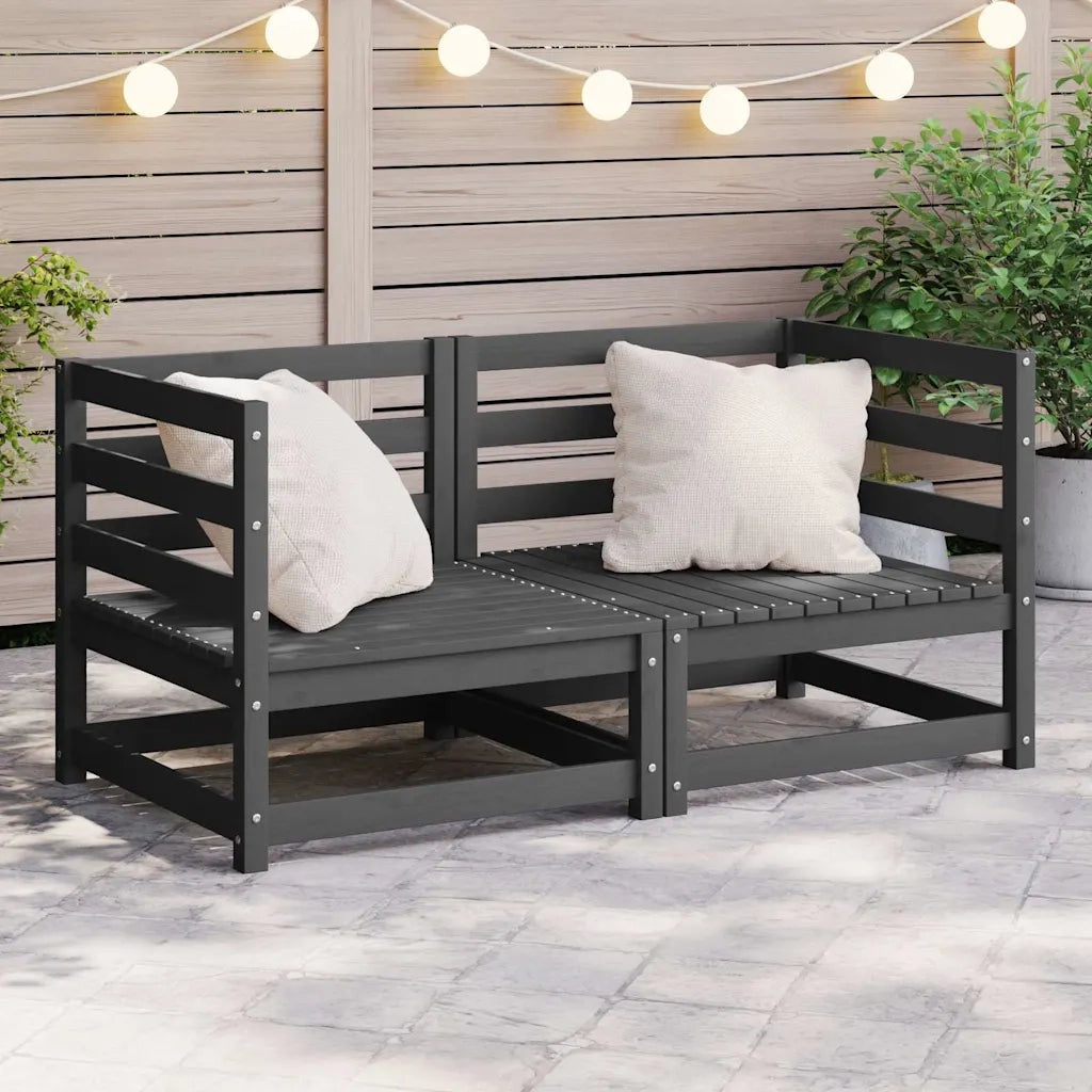 Divano componibile-Divani Angolari da Giardino 2 pz Grigi in Massello di Pino 579975