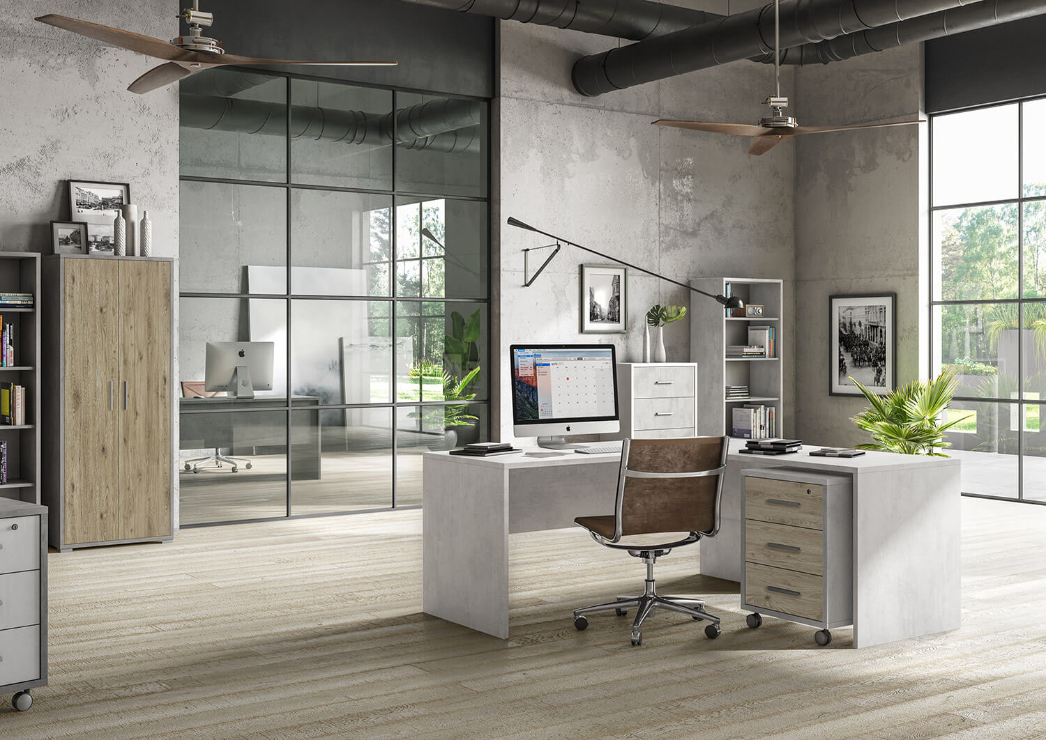 Armadio 2 Ante 2 Cassetti 71x182x41 cm Ossido Bianco/Rovere Naturale